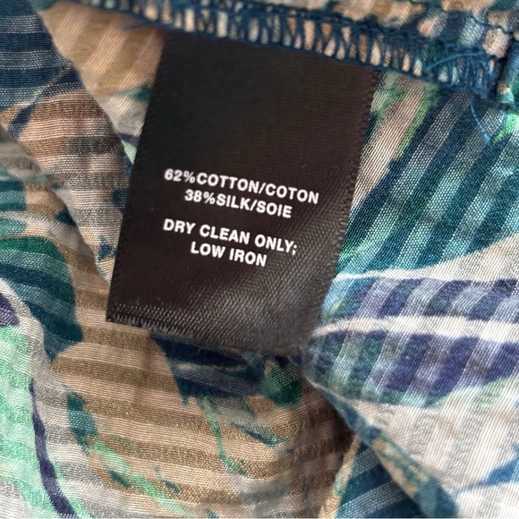 Lafayette 148 Leaf Print Shirt Medium Cotton Silk Blue Green - Picture 6 of 7